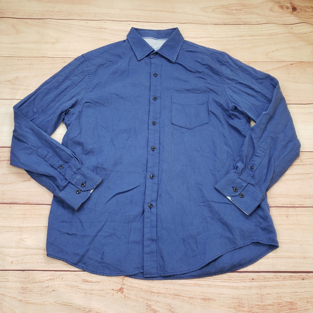 Tasso Elba Shirt Mens Large Blue Long Sleeve‎ Button Down Twill Casual Pocket